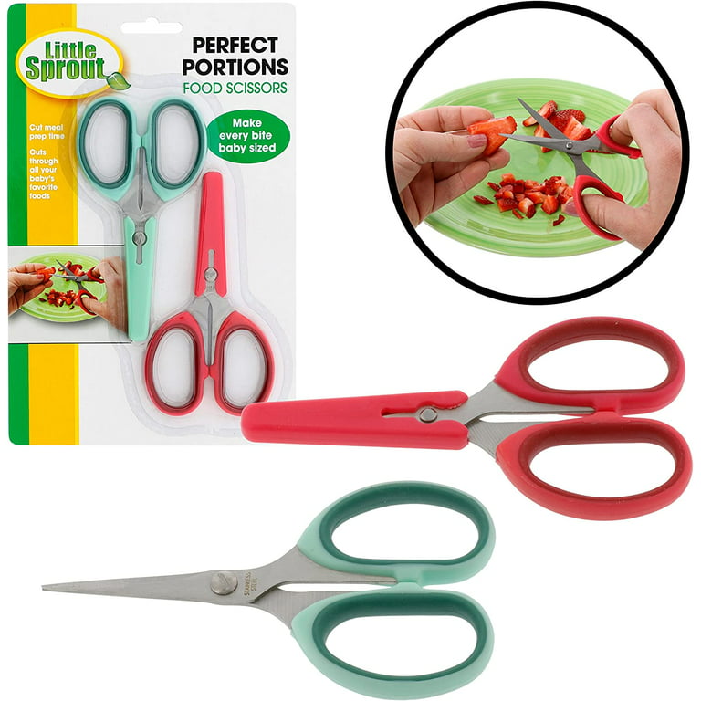 Kids Food Scissors,Baby Food Scissors,Portable Stainless Steel Scissor  Children Safety Food Cutter with Cover for Baby Infant Complementary  Food(Red)