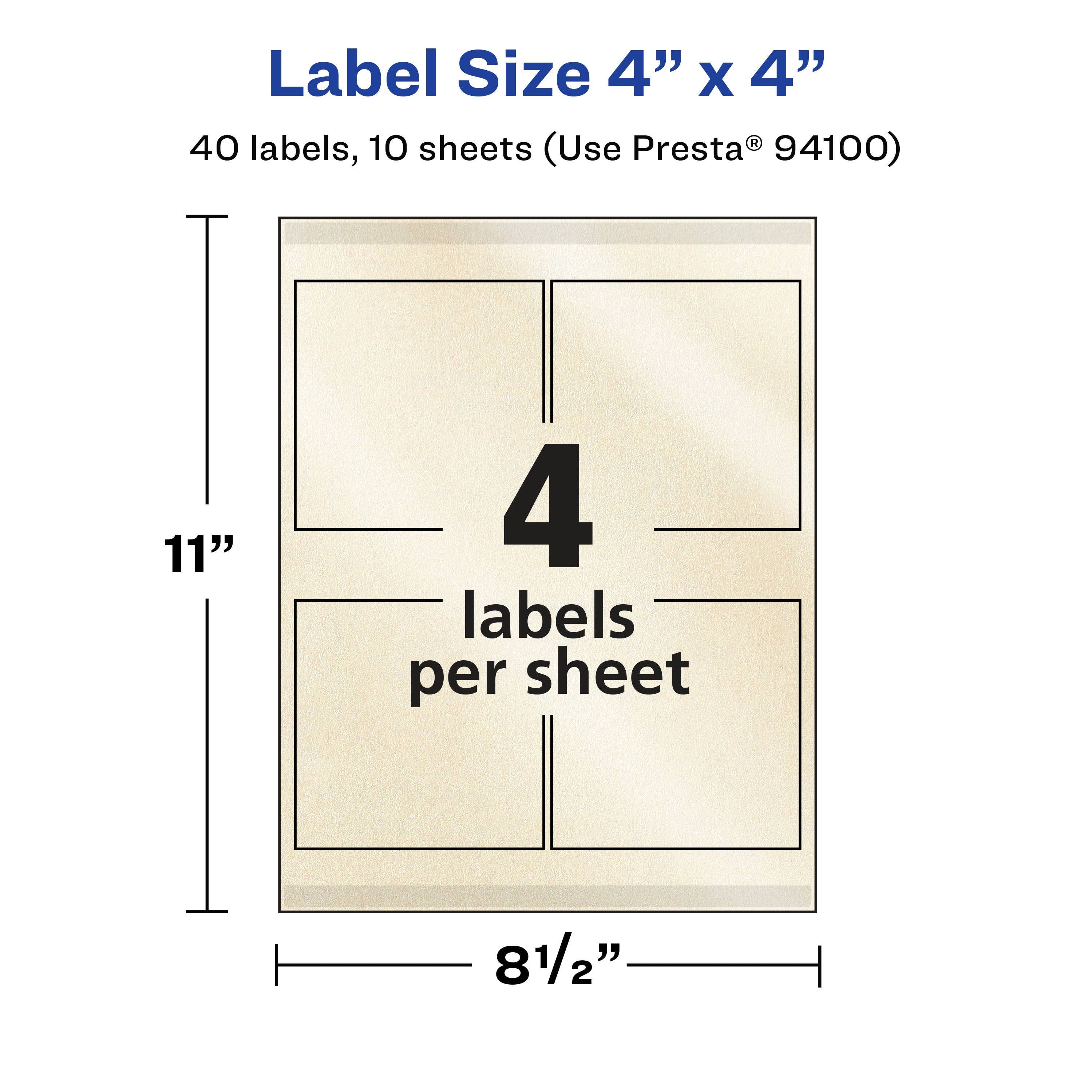 Avery Pearlized Ivory Square Labels, 4" x 4", 40ct