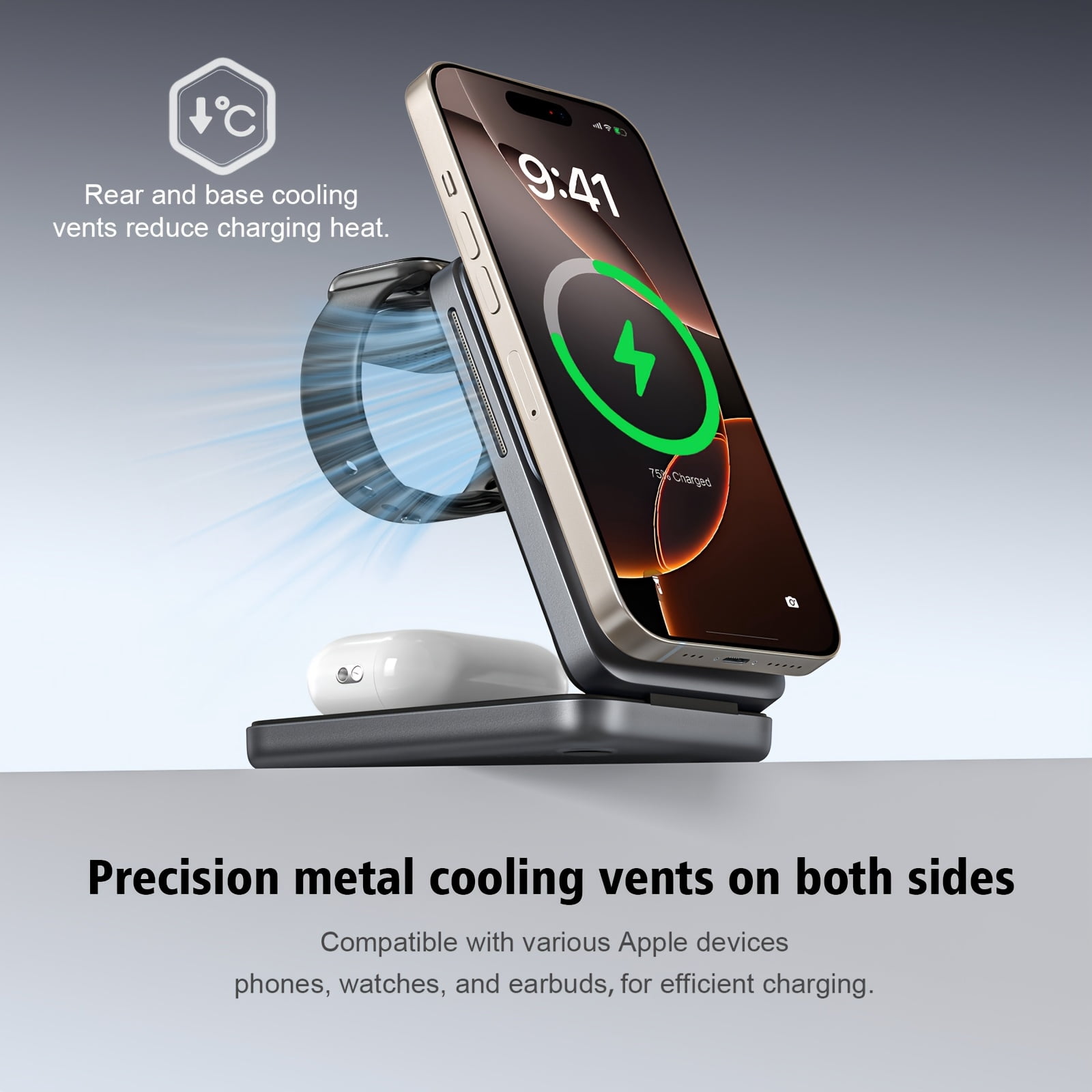 Foldable 3-In-1 Magnetic Wireless Charger, Ultra-Slim & Lightweight Charging Stand with Adjustable Night Light, for Iphone 17 16 15 14 13 12, Apple Watch & Airpods