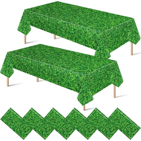 XD2-6 Pcs Plastic Grass Tablecloth Green Golf Tablecloth Disposable Golf Table Cloth Themed Golf Party Decorations Golf Table Decorations Golf Table Cover for Sports Party*2