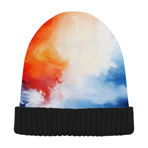 joogoo Blue and Orange Marble Beanie Hats Men Women Cuffed Skull Cap Winter Warm Knit Thick Beanies