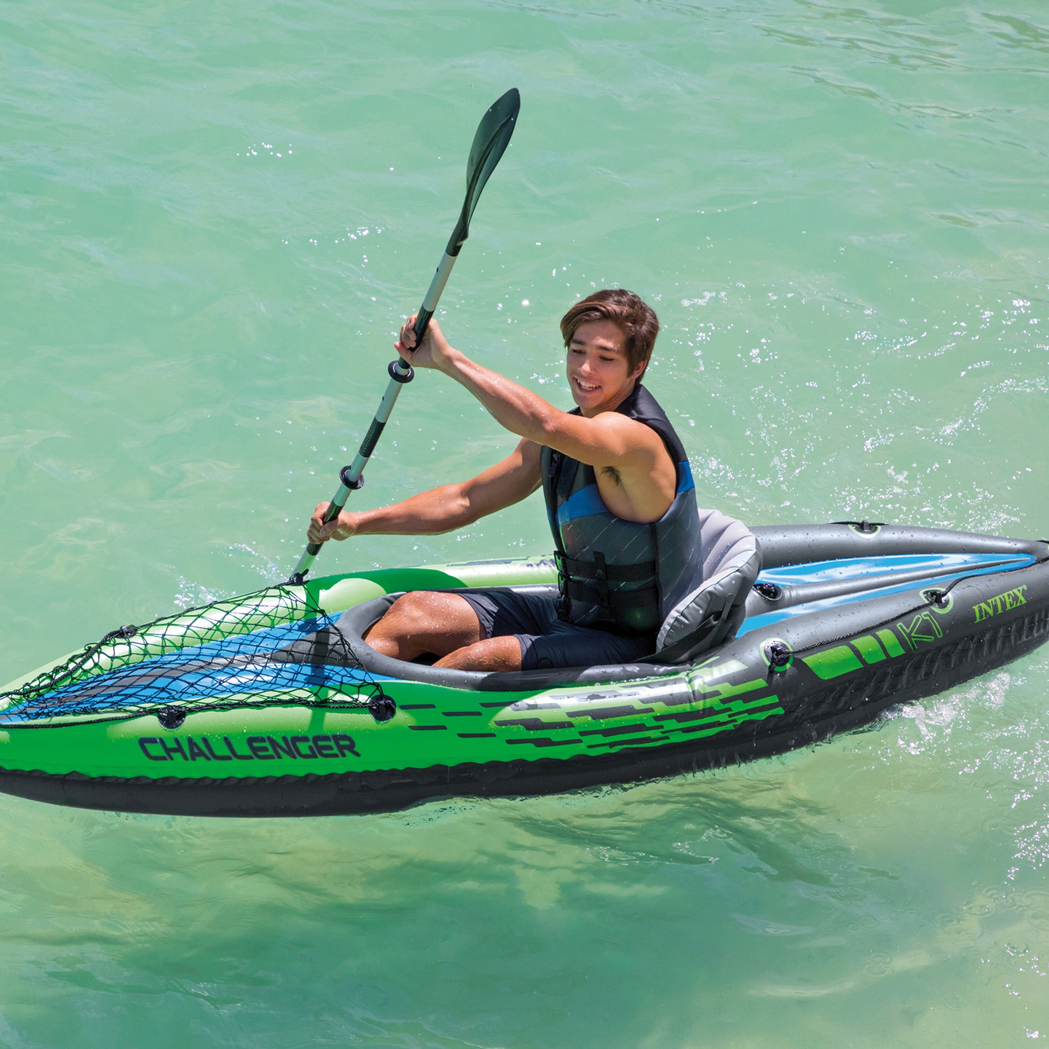 Open Box Intex K1 Inflatable Single Person Kayak Set and Accessory Kit w/ Pump