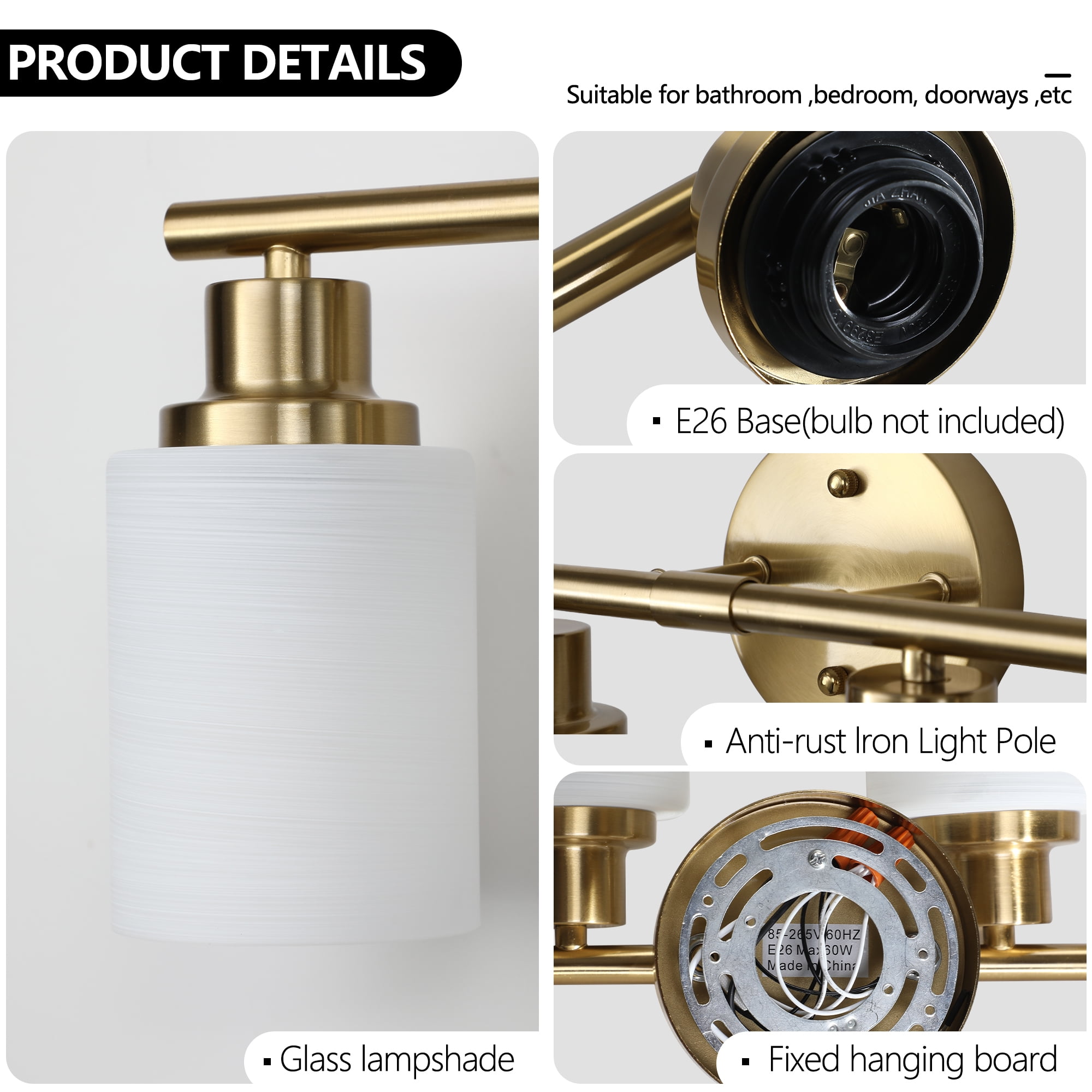 Jopath 31" Modern 5-Light Vanity Wall Sconce, Golden Finish with Frosted Glass Shades for Bathroom, Bedroom, Dressing Room or Hallway Lighting (No Bulbs)