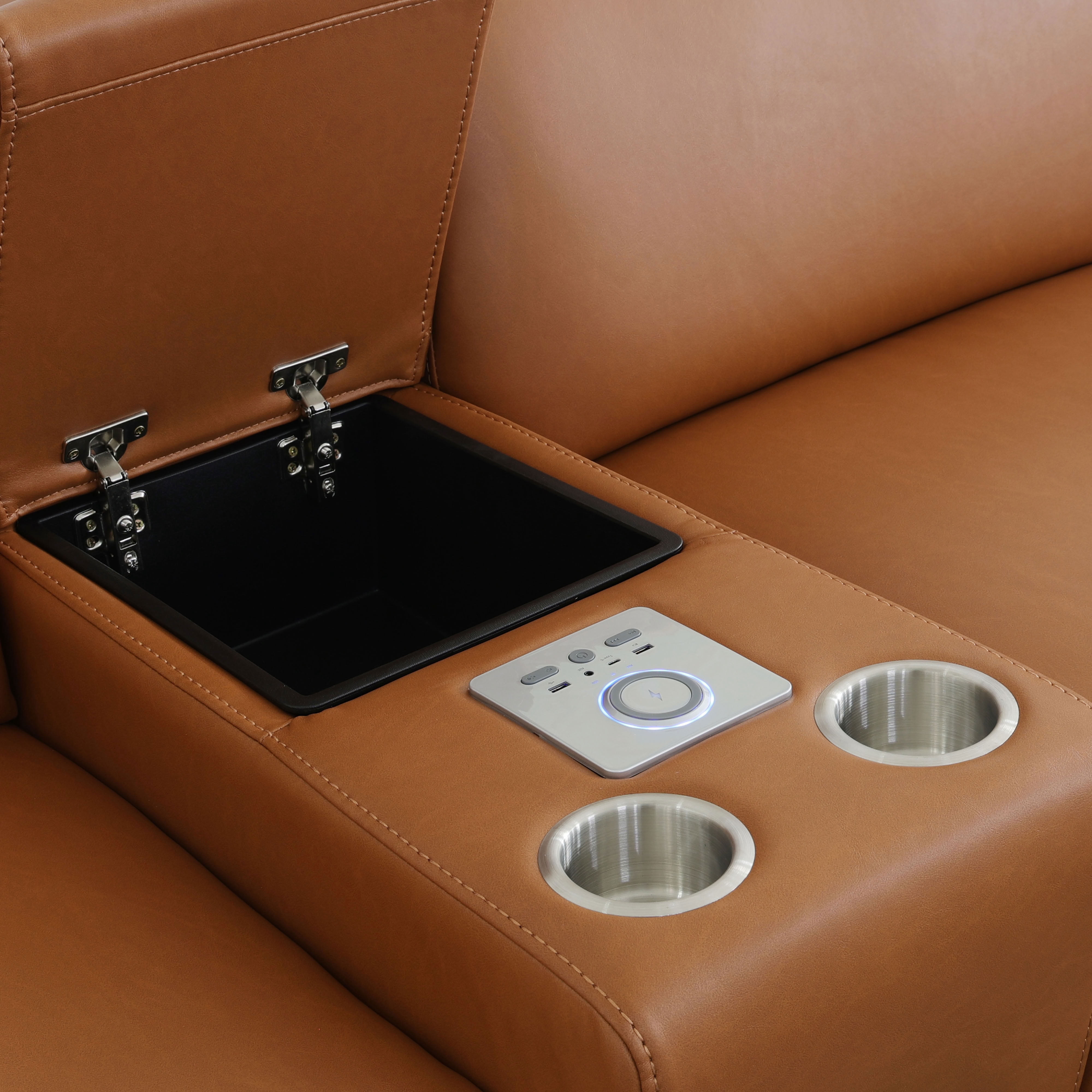 MAYEERTY Oversized Power Recliner Sectional Sofa, L-Shape Corner Couch with Wireless Charging, Bluetooth Speaker, USB Port & Cup Holders, for Living Room, Home Theater, Orange Yellow