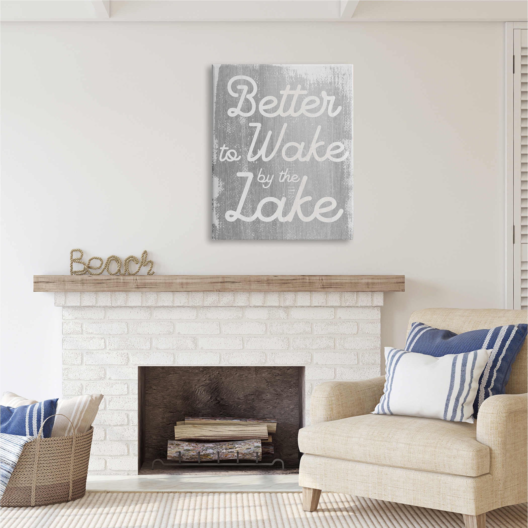 Stupell Industries Rustic Grey Lake Phrase Inspirational Painting Gallery Wrapped Canvas Print Wall Art, 30 x 40