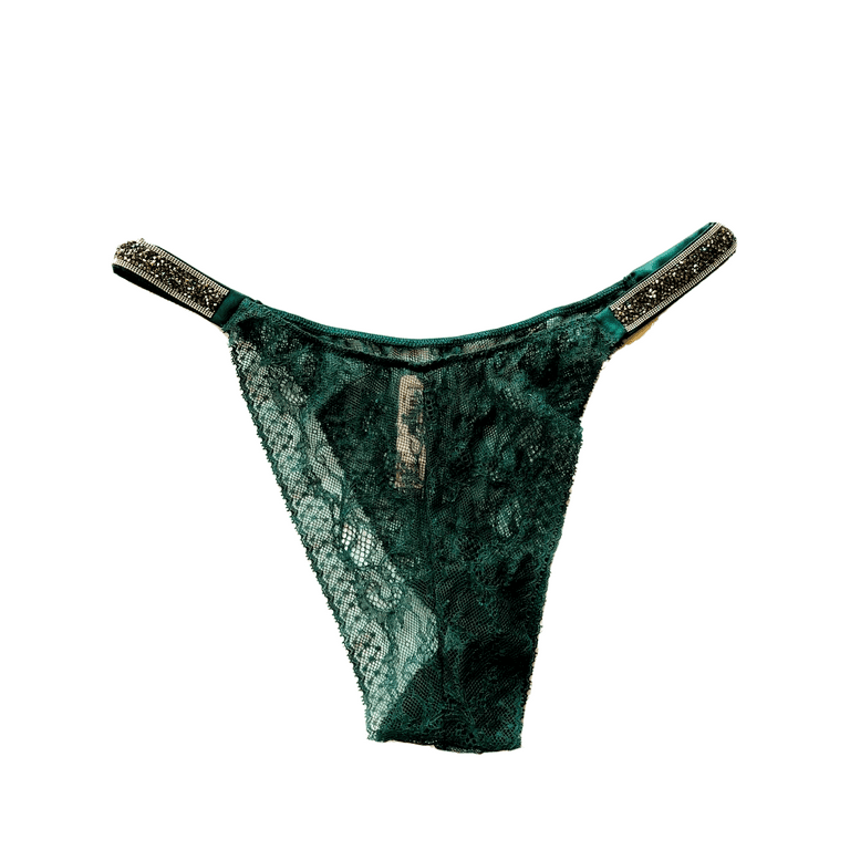 Victoria's Secret Very Sexy Rhinestone Bling Brazilian Panties Dark Green  Size X-Large New 