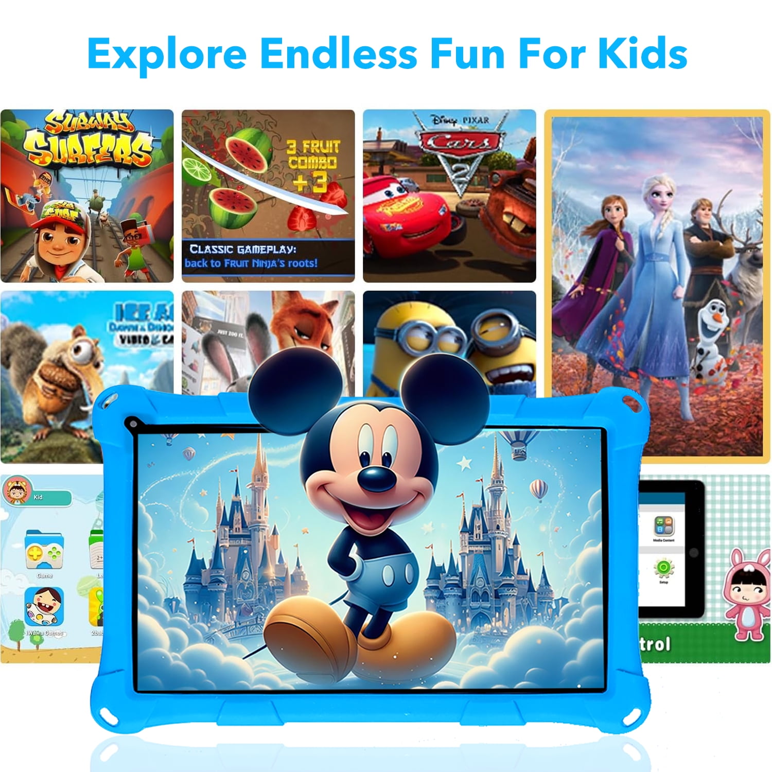 Thunrlge Kids Tablet, 7-Inch Kids Tablet, Android Tablet, 3+5 RAM 64GB ROM (TF CARD 256GB) Google Certified, Kids Software Pre-Installed, WiFi, Shockproof Case, Gift for kids, (Blue)