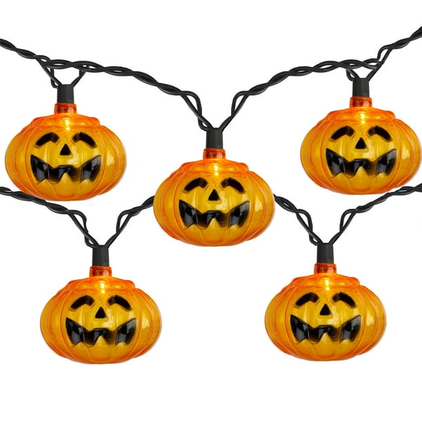 10 Orange  Jack  o   Lantern  Mini Halloween Lights 6 ft 