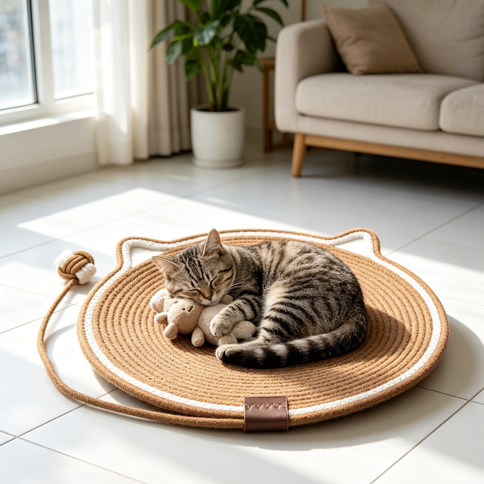 Cat Scratching Mat With Integrated Washable Bed for Indoor Kitties Interactive Toy Rope and Combo