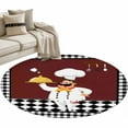 thumbnail image 2 of Round Area Rug 4ft, Funny Chef Food Cutlery Non-Slip Non-Shedding Floor Mat, Black White Plaid Dark Maroon Washable Sturdy Carpet for Living Room Bedroom Home Decor, 2 of 9