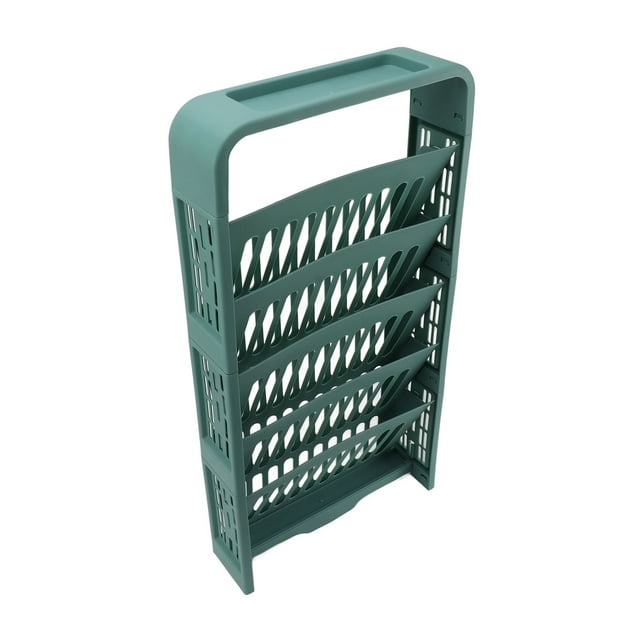 5 Tier Classroom Deskside Bookshelf, Movable Book Rack Storage Bookshelf with Built in Stationery Box, Plastic Rolling Organization Shelf for Kids Students Study