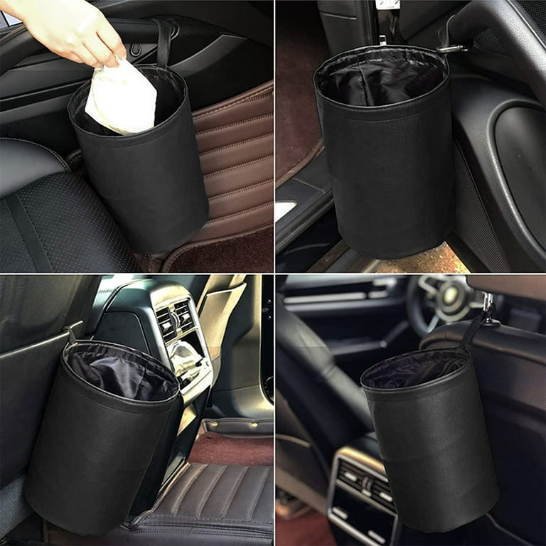 BELINOUS Car Trash Can for Front Seat, Leather and Oxford Car Garbage Can, 2.25 Gallon Car Trash Bin, Car Garbage Bag Hanging Back Seat Center