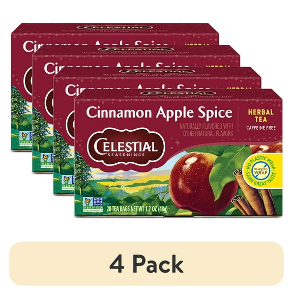 (4 pack) Celestial Seasonings Cinnamon Apple Spice Caffeine-Free Herbal Tea Bags (20 Count)