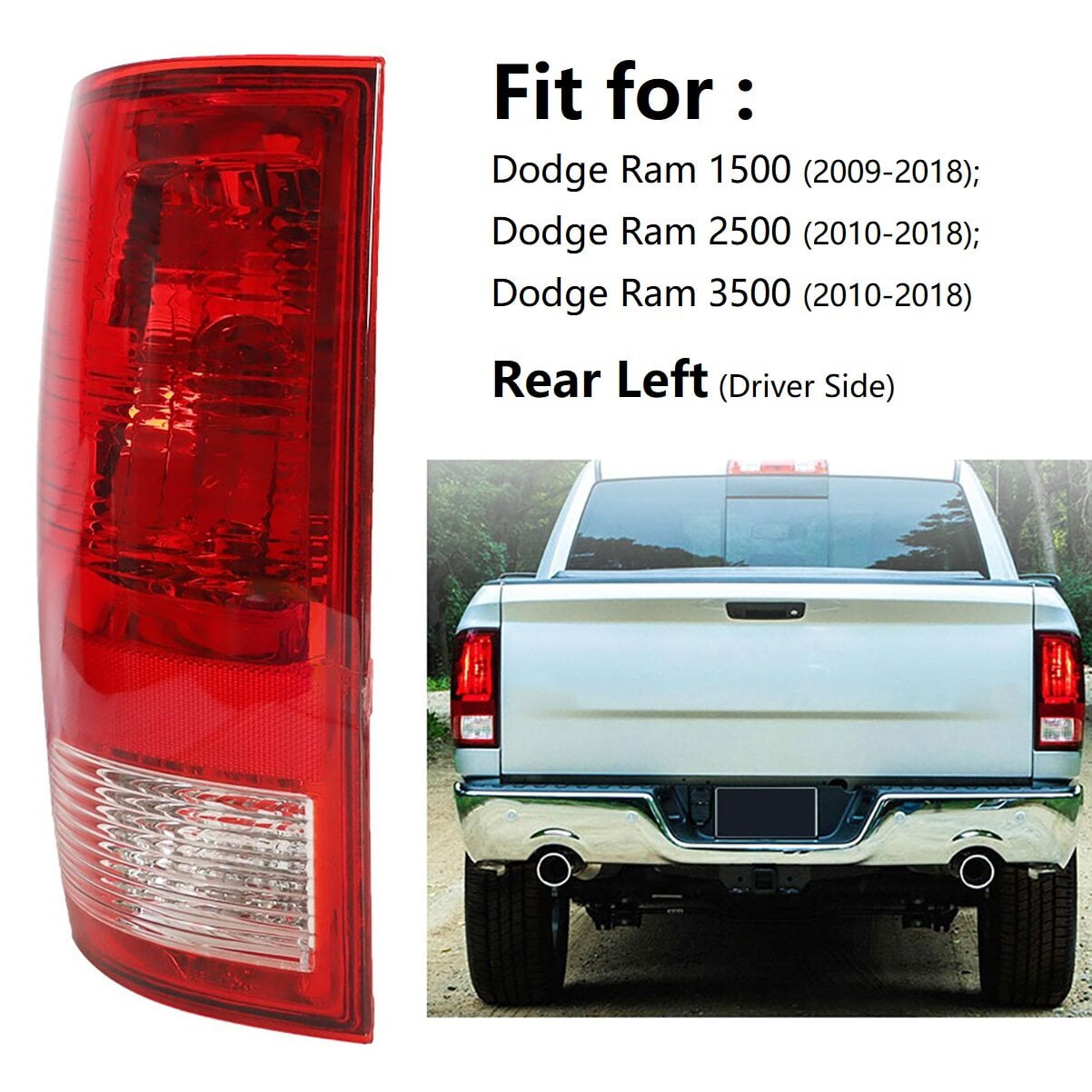 Fit for Dodge Ram 1500 2500 3500 2009-2018 Rear Left Driver Side Tail Light Lamp Housing Assembly (without Bulbs)