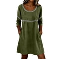thumbnail image 2 of Odbmxy 3/4 Sleeve Mini Dresses for Women Cotton Linen Tunic Fall Shift Women Dresses Plain Holiday Peasant with Pockets, 2 of 5