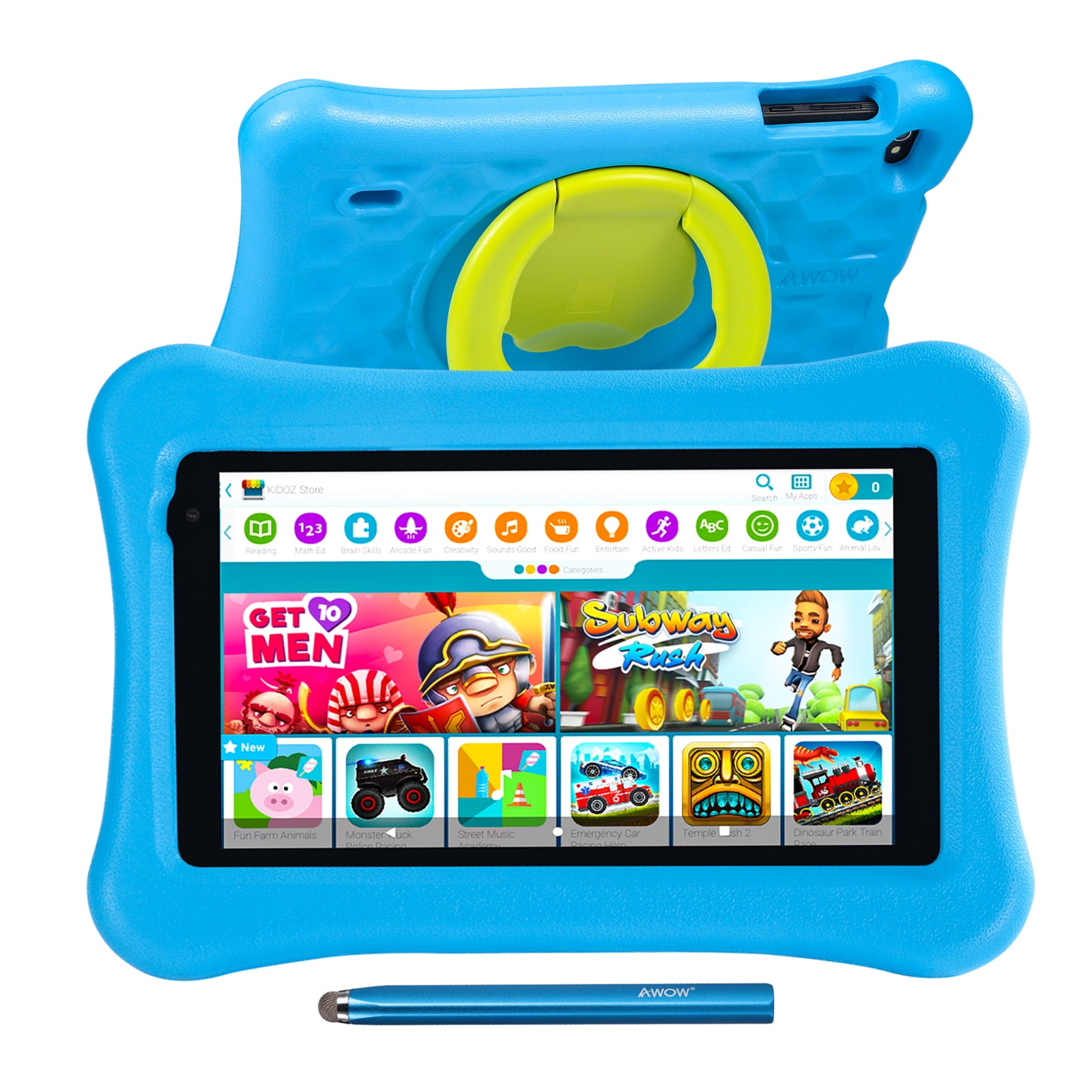 32GB Rom Parental Controls Dual Cameras Blue 10.1 inch Kids Tablet AWOW Tablet PC for Kids Android 10 Go Quad Core Kids-Proof case and Stylus Pen KIDOZ Pre-Installed