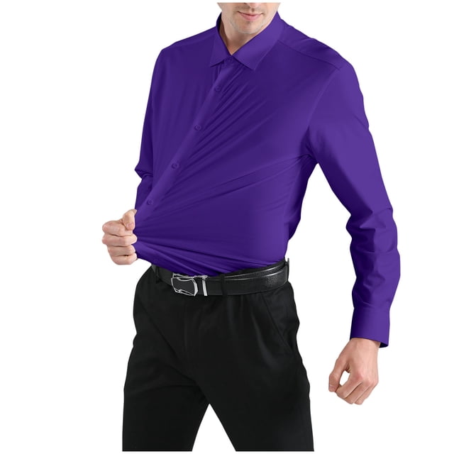 Admvng Chemise de Compression Homme Solide Décontractée Extensible Protection contre les Taches Manches Longues Chemise Formelle P-2TG