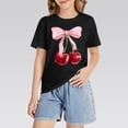 thumbnail image 6 of CPNG Girls Summer T-shirt Bow Cherry Print Loose Casual Stylish Crewneck Short Sleeve Cool Sports Top(Black,6-7 Years), 6 of 8