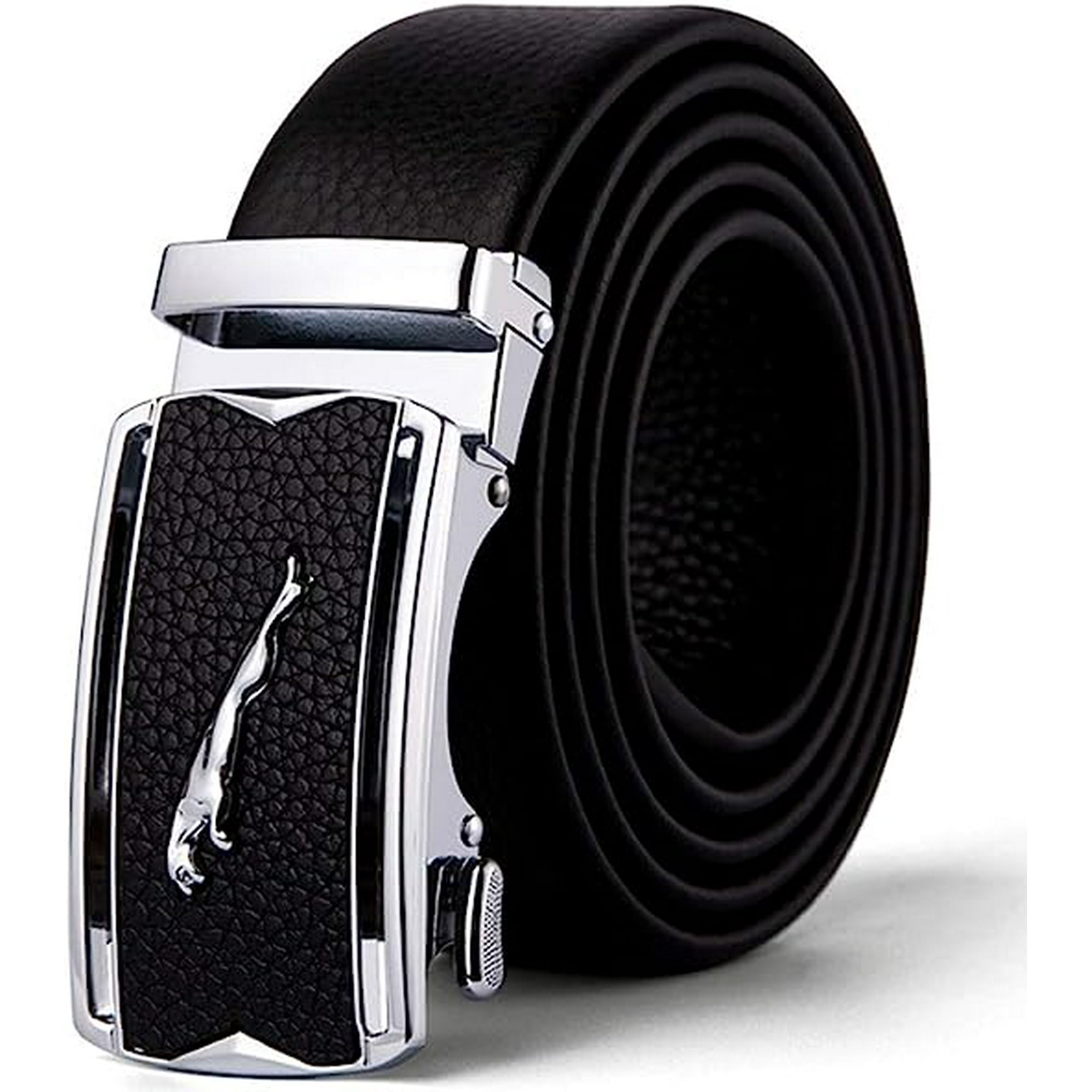 Mens Belt Genuine Leather Ratchet Belts for Men Stylish Jaguar Metal Buckles Sliding Automatic Waist Belt Business Dress Suits Casual Jeans for Boys Fathers Gift 125cm Walmart