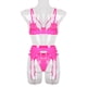 thumbnail image 3 of Conjunto de ropa interior de encaje de 3 piezas para mujer, sujetador sexy, bragas, liguero, rosa fluorescente, L Noticed XX000052-21, 3 of 7
