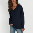 thumbnail image 4 of Women Long Sleeve Thermal Tops Fleece Cotton V Neck Pullover Sweater Basic Sweatshirt with Chest Pocket (S, Navy), 4 of 7