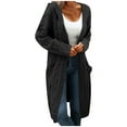 thumbnail image 2 of Women Hooded Open Front Cardigan Cable Knit Sweaters Solid Color Long Sweater Coats, 2 of 4