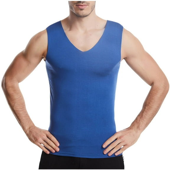 Ohufall Plus Size Men's Workout Modal Undershirts Summer Stretchy Quick Drying Athletic Tank Tops Fashion Solid Casual Sleeveless V-Neck Gym Sport Shirts
