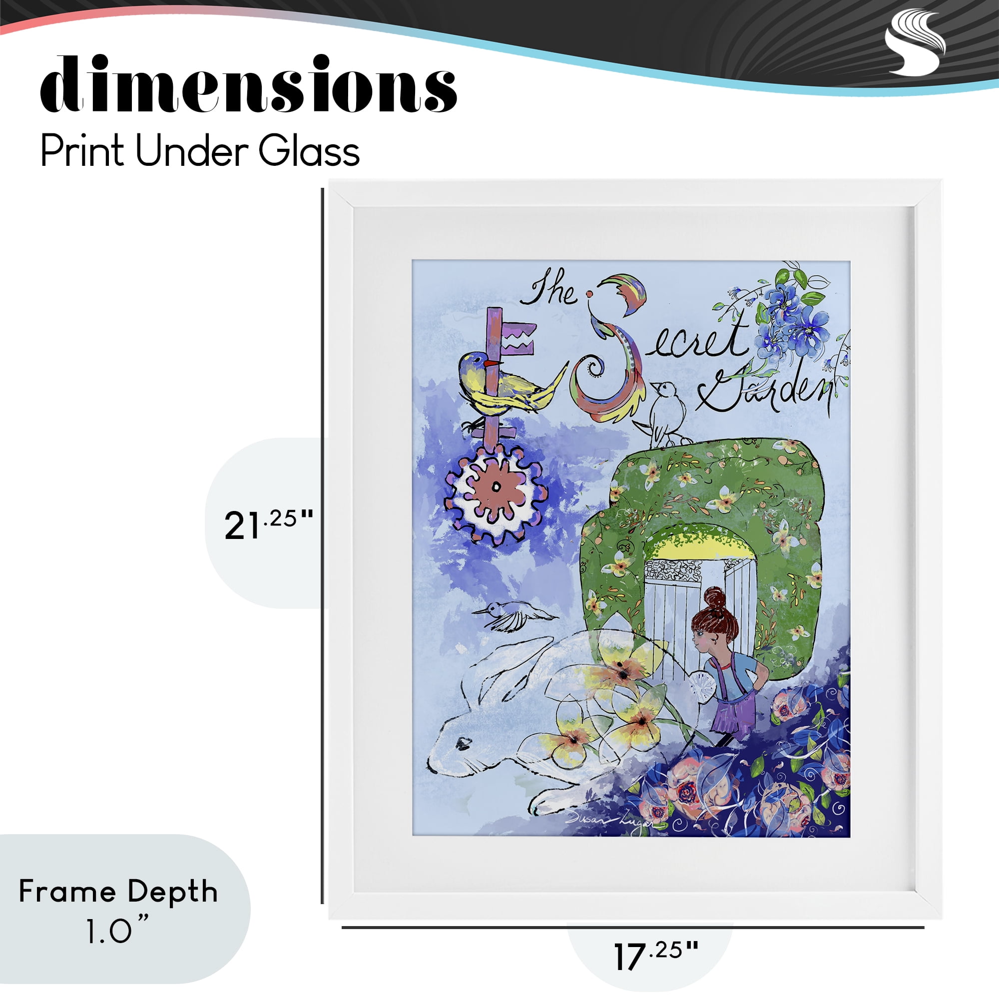 Stupell Industries Secret Garden Folk Illustration White Framed Print Under Glass, design by Susan Lugar