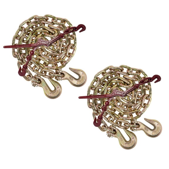 3/8" Grade 70 Chain and Binder Kit | Includes (2) 3/8" - 1/2" G70 Lever Style Snap Binder & (2) 3/8" x 16' G70 Chain w/Grab Hooks | 5400 lbs Safe Load Limit for Truck & Flatbed Trailer