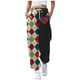 thumbnail image 2 of Pantalones de mezclilla Gibobby mujer deportivos informales con cordón y estampado digital de rosas a cuadros verdes sueltos Negro L, 2 of 4