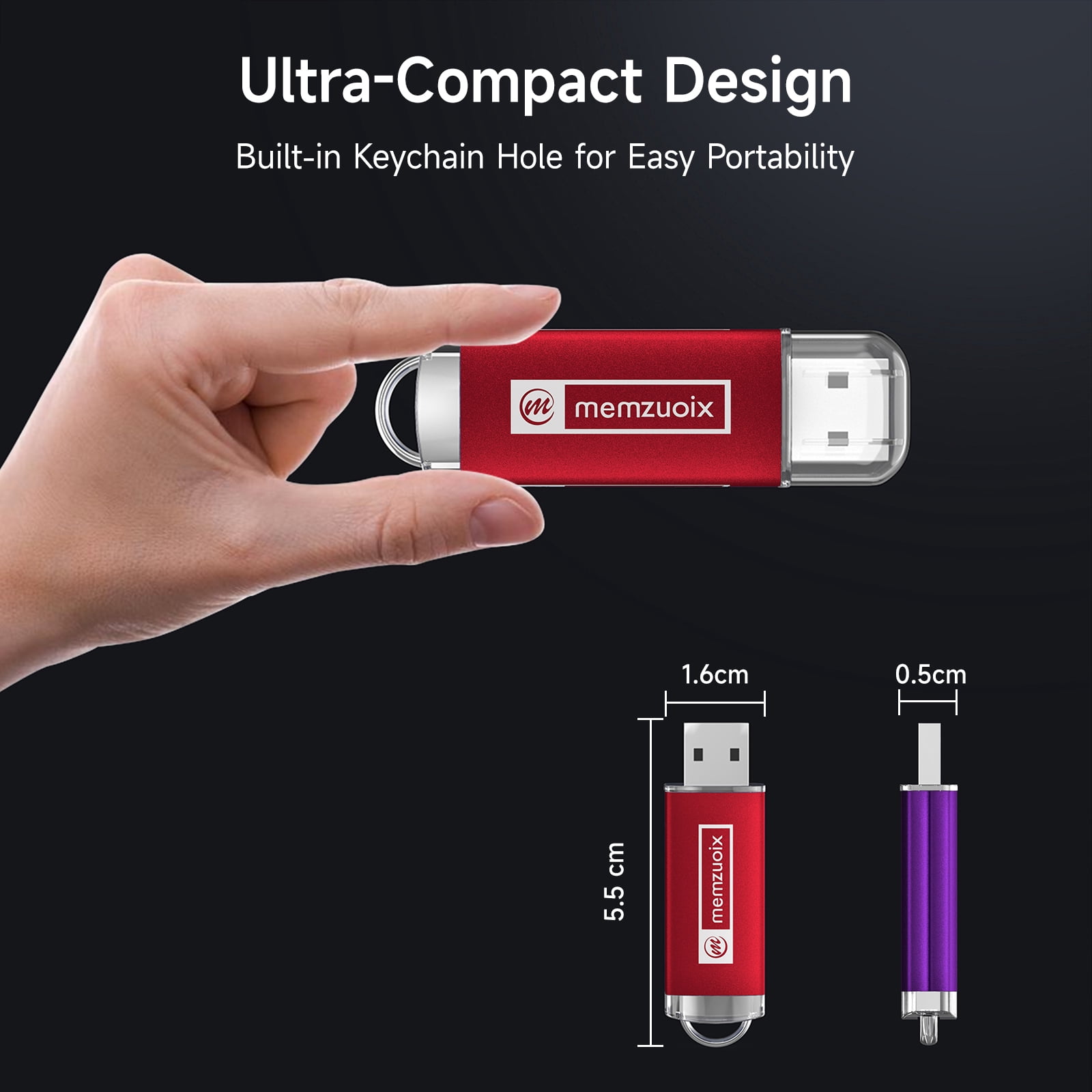 memzuoix 2 Pack 64GB Mini Flash Drives USB 3.0 Gaming Thumb Jump Drive Bulk Memory Stick for Laptop PC Data Storage Backup，Red&Purple