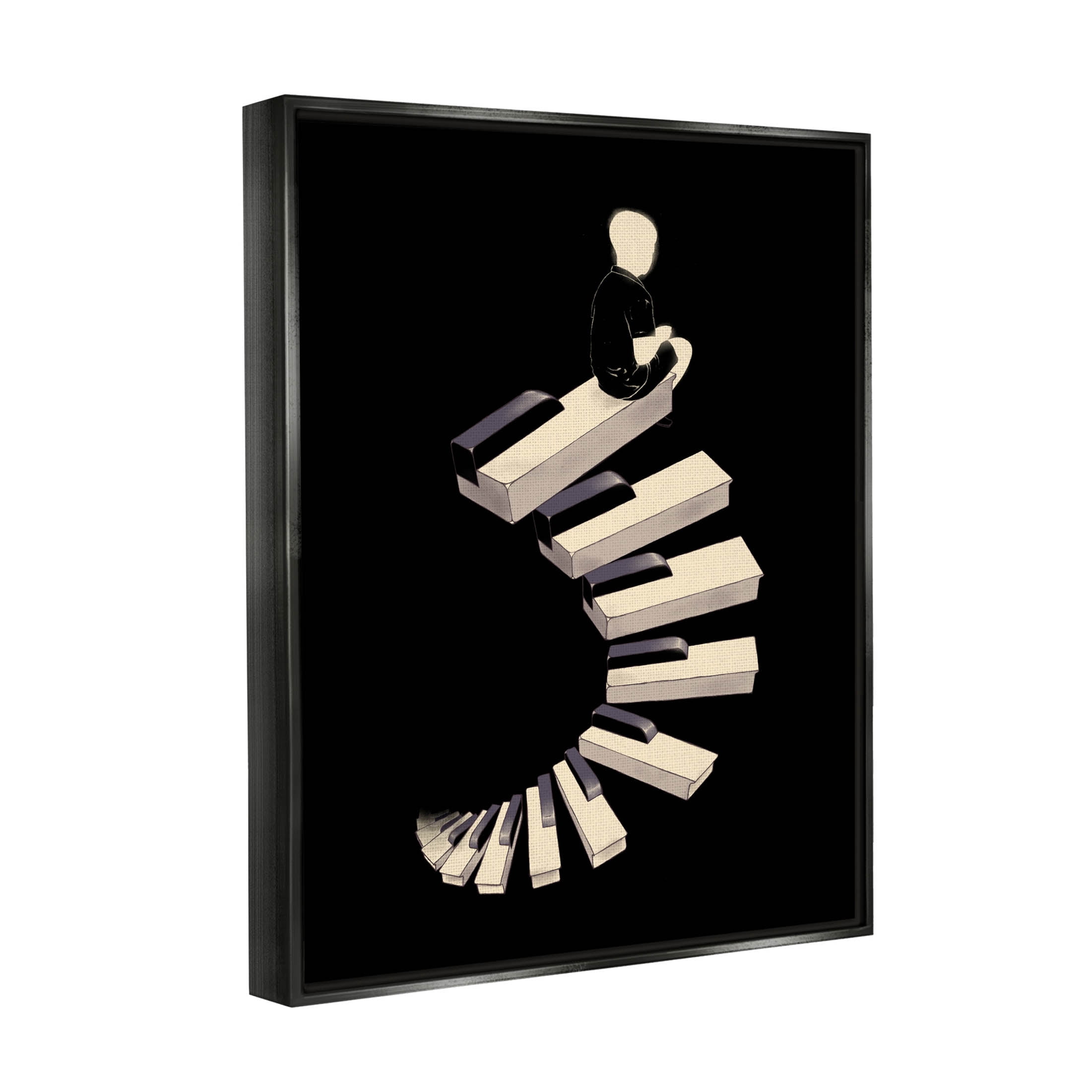 Stupell Industries Surreal Piano Keys Spiral Graphic Art Jet Black Floating Framed Canvas Print Wall Art, Design by Matheus Lopes Castro