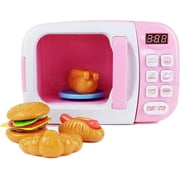 HHHC Pink Microwave Playset - 11 Pc Light & Sound Pretend Play Kitchen Toys Set with Play Food for Kids Ages 3+