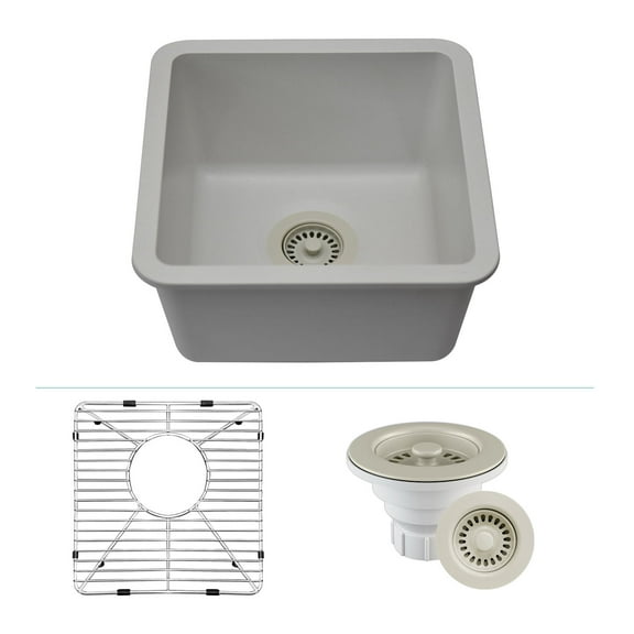 15" x 15" Quartz Kitchen Sink, Single Bowl Sink, Drop-in Sink, Undermount Sink, Granite Kitchen Sink, Galaxy White Kitchen Sink, with Steel Grid and Basket Strainer Lexicon Platinum LP-1515-W