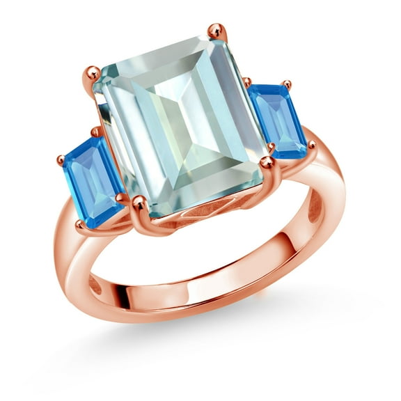 Gem Stone King 6.81 Ct Sky Blue Simulated Aquamarine Swiss Blue Topaz 18K Rose Gold Plated Silver Ring (Size 8)