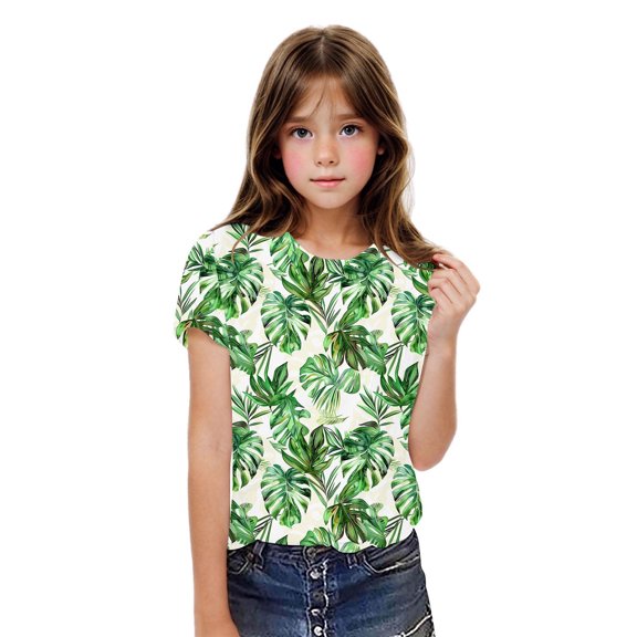HomeGardon Girls Shirts Size 10-12,Shirts for Kids Short Sleeve Graphic T-Shirt Round Neck Crop Top for 3-14 Years Girls and Boy T-Shirt Tee,110-170