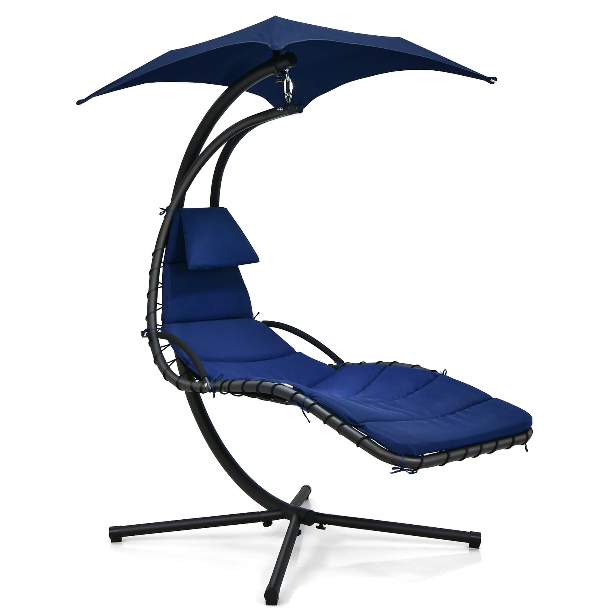 Costway Patio Hanging Lounge Chaise Hammock Chair Removable Canopy Navy