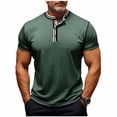 thumbnail image 2 of Tops para hombre, blusas y camisas de manga corta con cuello redondo para hombre, camisas casuales de verano de color liso, camisa de manga corta con botones y cuello redondo, camisa de poliéster para, 2 of 8