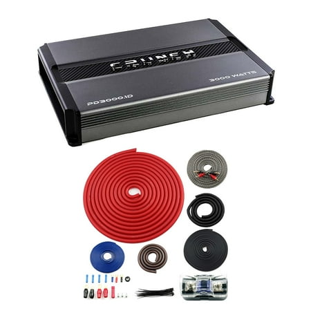 Crunch Power Drive 3000W Mono Class D Car Audio Amplifier + 4 Gauge Wiring