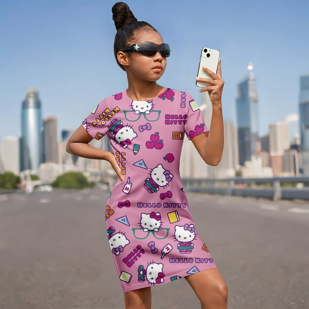 Vetements d Ete Bebe Nouvelle Fille Enveloppe Jupe Hanche Hello Kitty Robe 3D Imprime Modele Fille a Manches Courtes Robe Sw pour Enfants Walmart
