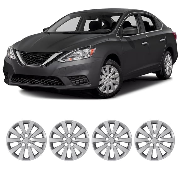 (4 Pack) 16 Inch Hubcaps Wheel Rims Cover for 2011-2017 Nissan Leaf, 2013-2019 Nissan Sentra, Snap On Installation Lacquer