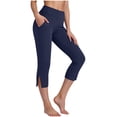 thumbnail image 7 of Capri Pants for Women Dressy High Waisted Stretchy Pull On Capris Pant Straight Side Split Comfy Cropped Trousers Dark Blue L, 7 of 7