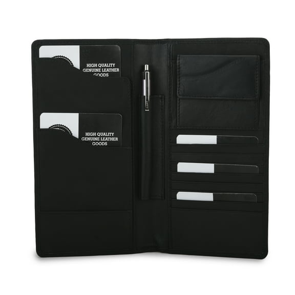 Leatherboss Travel Passport Wallet Boarding pass ticket holder Genuine Leather, Black