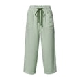 thumbnail image 6 of Bzdzmqm Women Straight Leg Striped Casual Pants Loose Drawstring Elastic Waist Ankle Length Beach Trousers Summer Lounge Wear, Green M, 6 of 8
