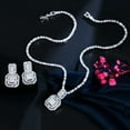thumbnail image 4 of Silver Plated Long Drop Earrings Wedding Necklace Cubic Zirconia CZ Jewelry Set, 4 of 9