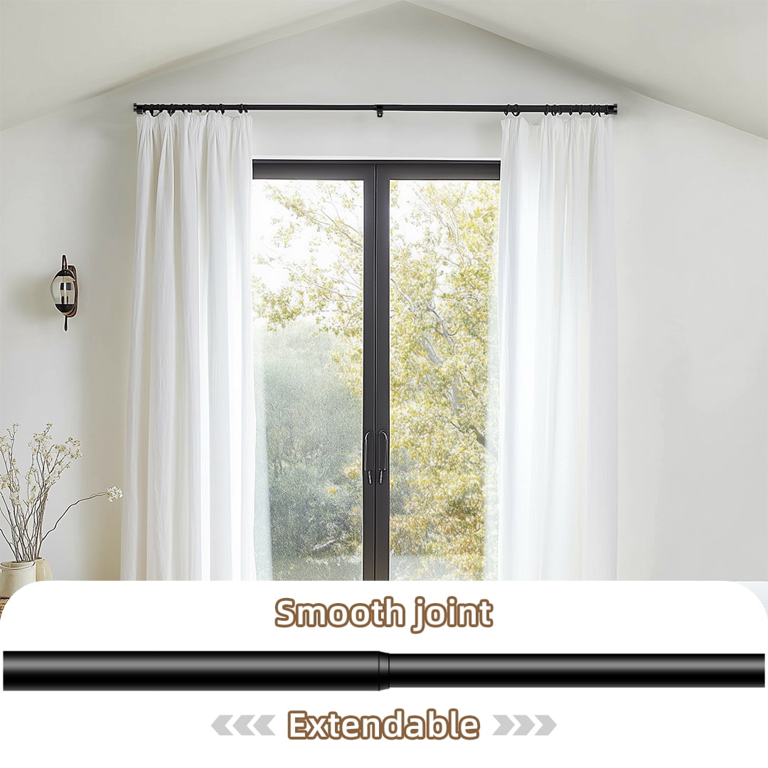 Coquilles Modern Adjustable Curtain Rods 1 Inch Diameter, Black with Cap Finials, 28-48 Inches