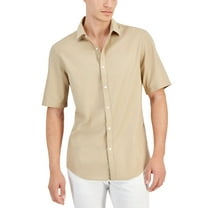 Alfani Men's Short-Sleeve Solid Textured Cotton Woven Shirt Twill Brown-Small