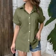 thumbnail image 2 of Hauaitttt Women's Solid Color Linen Short Sleeve Casual Loose Shirt Athletic Tops for Women Loose Fit Ladies Football Shirts Womens Top Extra Long Tech Apparel Shirts for Women Casual Long Sleeve, 2 of 5