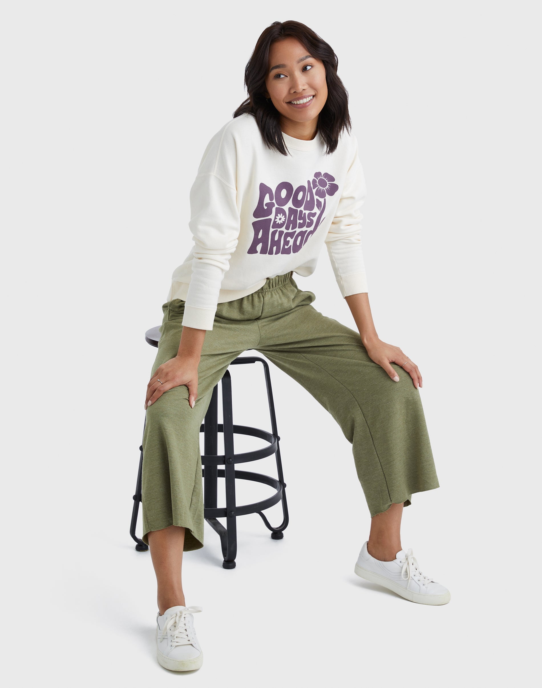 Hanes Originals Women's French Terry Wide Leg Crop Pants
