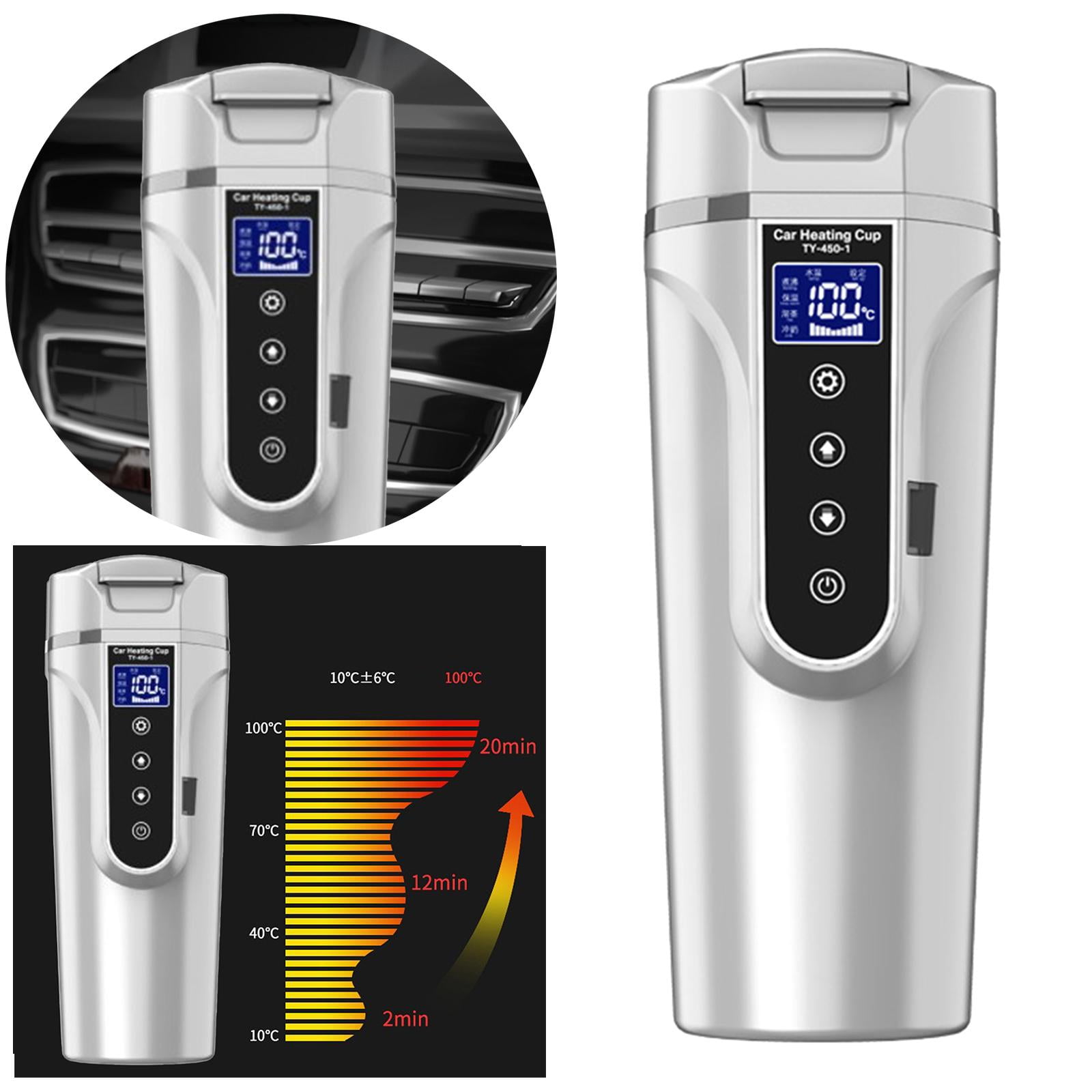 Electric Car Kettle Heater 12V/24V 450ml Digital Display Portable Camping Auto Shut Off Milk , White